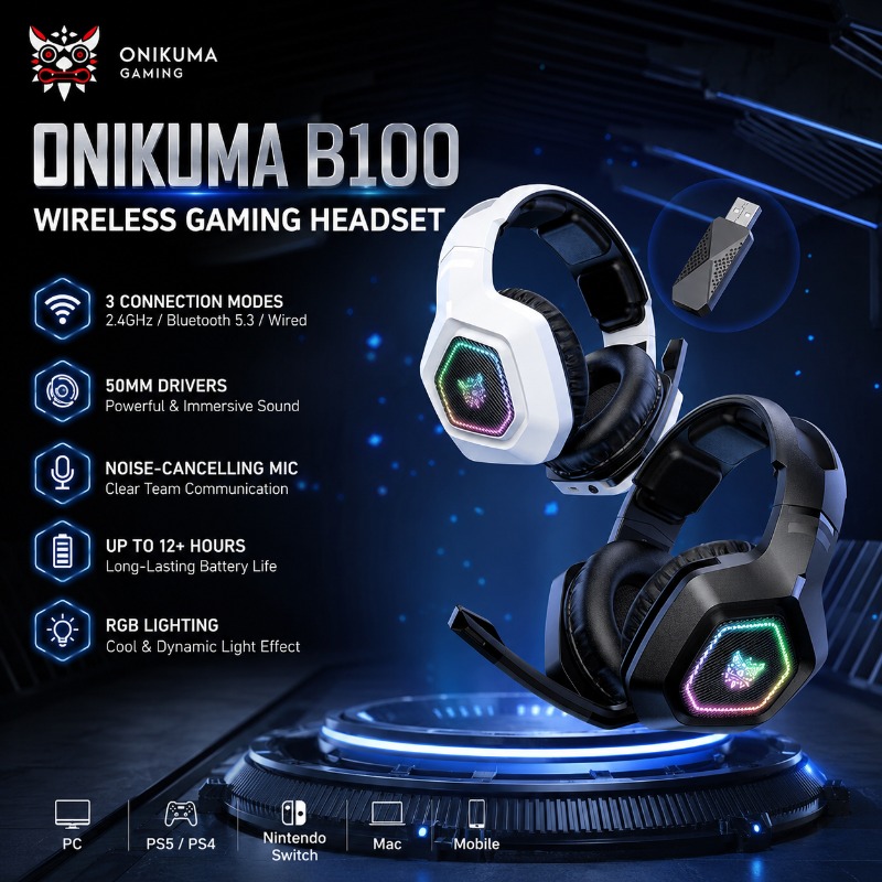 Gaming Console In Amazon - Беспроводная игровая гарнитура ONIKUMA B100 2.4GHz